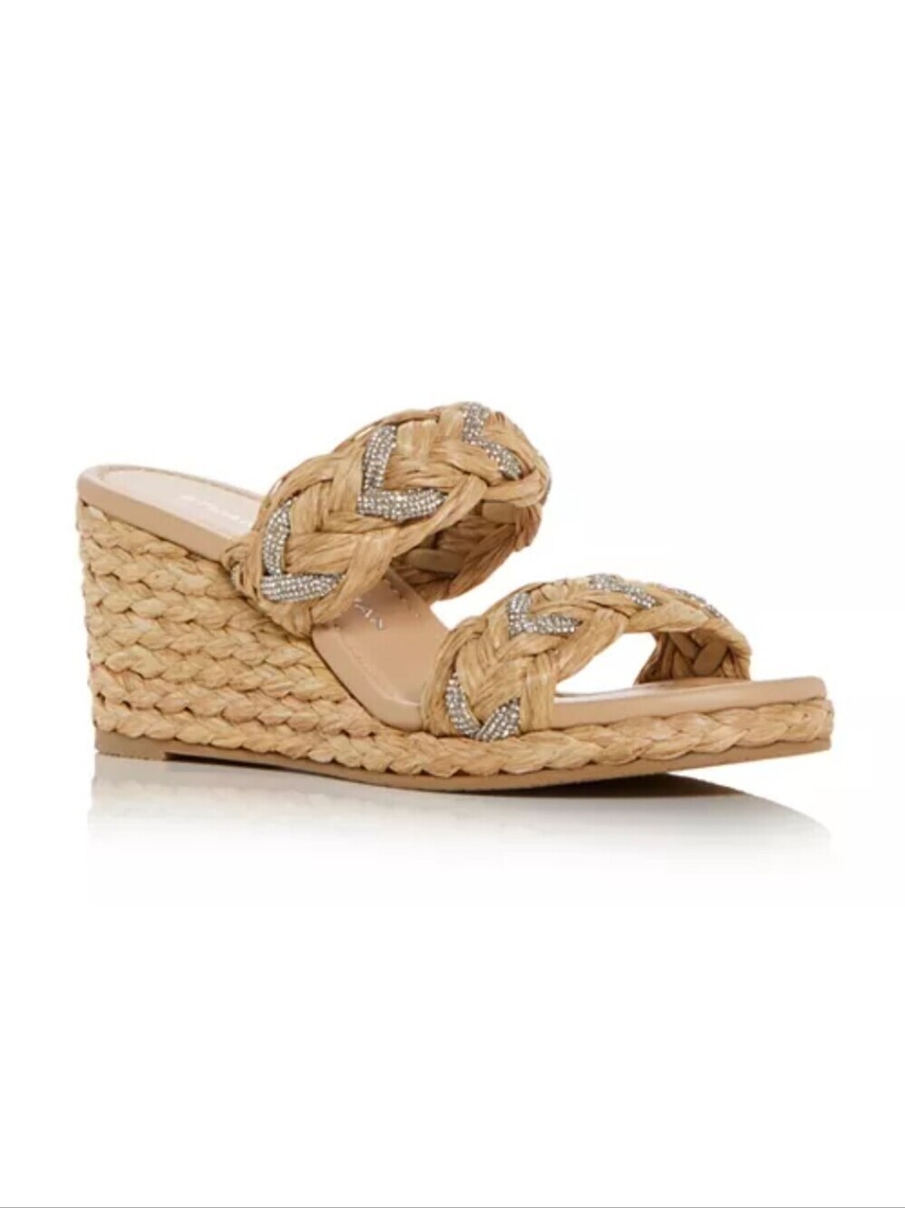 Stuart Weitzman LANA Natural Braided Raffia Wedge Sandals with Crystal Accents 8 - Picture 1 of 16